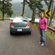 Kim and our rental car.