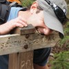 Steve-O took a bite off the trail sign. We must have forgot to feed him this morning.