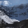 Looking at the Knife Edge. Avalanche debris at the bottom of the Chimney Gully.